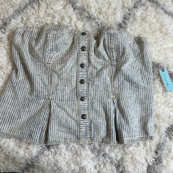 Pilcro by antropologie Striped Strapless Button-Down Blouse - Picture 2 of 12